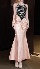 Earleen Statement Pink Halter Bow Mermaid Gown
