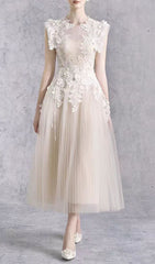 Faina Romantic Floral Lace & Tulle Midi Dress