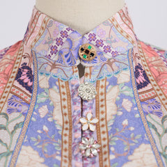 Glynnis Boho Patchwork Long Sleeve Midi Dress with Belt
