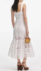 Everly Chic White Embroidered Lace Belted Midi Dress