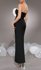 Hamo Strapless White Floral Bandage Maxi Gown