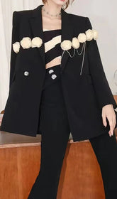 Chic Floral Chain Statement Black Blazer