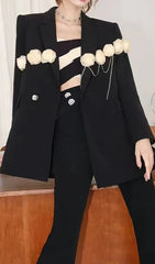 Chic Floral Chain Statement Black Blazer