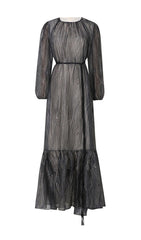 Jennis Black Swirl Print Long Sleeve Tiered Midi Dress