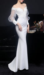 Elegant Chryse Off-Shoulder Floral Embroidered White Mermaid Wedding Dress