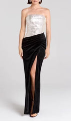 Jayda Glamour Strapless Sequin & Velvet Maxi Dress