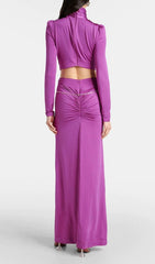 Jovita Glamorous Purple Ruched Cutout Maxi Gown