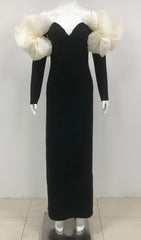 Cezary Black Off-Shoulder Maxi Gown with Sculptural Ruffle Sleeves