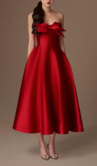 Avani Red Taffeta Bow Midi Dress