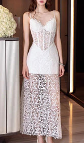 Folami White Lace Corset Maxi Dress