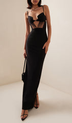Sultry Black Mesh Bustier Maxi Dress