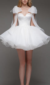 Aminta White Bow Shoulder Mini Dress