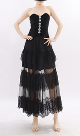 Kaliyah Black Strapless Sweetheart Velvet & Sheer Lace Maxi Dress