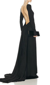 Iiona Black Backless Long Sleeve Maxi Dress