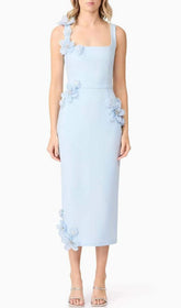 Harper Blue 3D Floral Embellished Midi Dress
