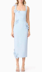 Harper Blue 3D Floral Embellished Midi Dress
