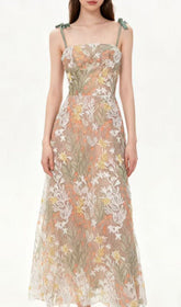 Itsuo Whimsical Floral Embroidery Maxi Dress