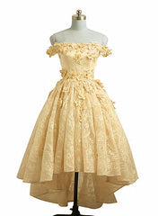 Lovely Yellow Off Shoulder Lace High Low Party Dress