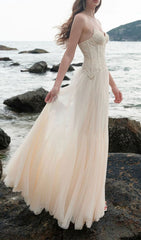 Finja Ethereal Apricot Strapless Corset Mesh Maxi Dress