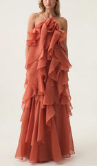 Cambree Elegant Black Halter Ruffle Maxi Dress