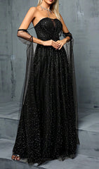Darya Starry Night Black Sequin Slit Maxi Gown