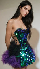 Melina Dazzling Sequin Corset & Purple Tulle Mini Skirt Set