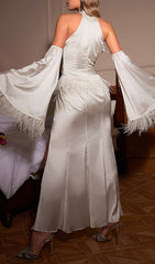 Astra Luxe Halterneck Feather Satin Gown