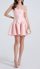 Denae Chic Pink Strapless Rosette Mini Dress