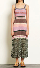 Gregg Vibrant Chevron Knit Strappy Midi Dress