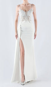 Chofa "Blossom" White Floral Beaded Corset Maxi Dress