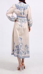 Emilee Chic Blue & White Porcelain Print Midi Dress