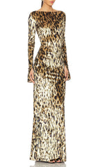 Gethin Leopard Print Long Sleeve Maxi Dress