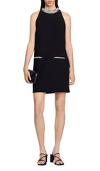 Zenith Dazzling Rhinestone Halter Neck Shift Dress