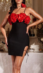 Filippa Red Rose Embellished Bodycon Mini Dress