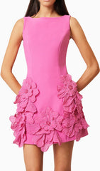 Daiva Pink 3D Floral Embellished Mini Dress