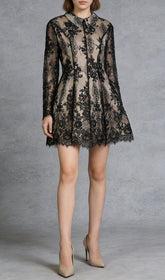 Jasiri Elegant Black Lace Long Sleeve Mini Dress