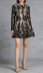 Jasiri Elegant Black Lace Long Sleeve Mini Dress