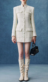 Elegant White Tweed Mini Dress