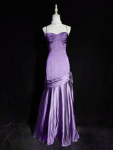 Vestido de noche largo con escote corazón y tirantes de sirena morado, vestido de fiesta de satén morado