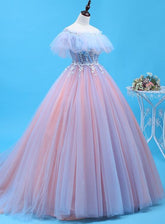 Charming Blue and Pink Tulle Off Shoulder Sweet 16 Dress with Lace