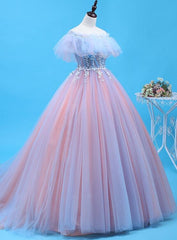 Charming Blue and Pink Tulle Off Shoulder Sweet 16 Dress with Lace