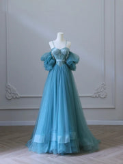 Blue Sweetheart Off Shoulder Long Party Dress