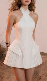 Jayana White Halter Mini Dress