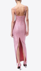 Basima Dazzling Pink Crystal Maxi Dress