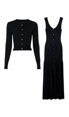 Jackie Black Ribbed Knit Maxi Dress & Cardigan Set