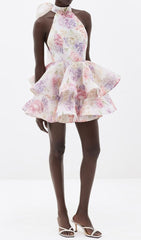 Duha Enchanting Floral Halter Ruffle Mini Dress for Women
