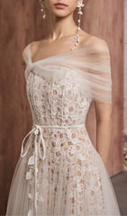 Evette Ethereal White Lace Off-Shoulder Midi Dress
