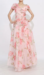 Dyllis Romantic Pink Rose Floral Maxi Dress