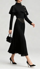 Jairo Black Asymmetrical Capelet Midi Dress