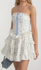 Hammond Blue Floral Strapless Ruffle Mini Dress